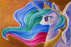 Size: 605x400 | Tagged: safe, artist:maytee, princess celestia, g4, acrylic painting, female, painting, solo, traditional art