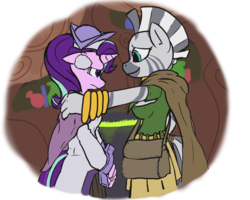 Size: 1000x800 | Tagged: safe, artist:brownie-bytes, starlight glimmer, zecora, zebra, anthro, g4, alchemist, cauldron, final fantasy, sage, smiling, zecora's hut