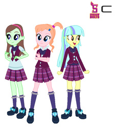 Size: 649x721 | Tagged: safe, artist:karalovely, oc, oc only, oc:honey bear, oc:julie bright, oc:manny brown, equestria girls, g4, my little pony equestria girls: friendship games, clothes, crystal prep academy uniform, school uniform