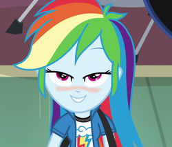 Size: 585x499 | Tagged: safe, edit, rainbow dash, equestria girls, g4, blushing, female, hot and bothered, solo