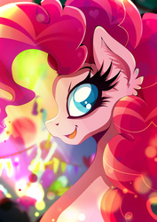 Size: 1358x1920 | Tagged: safe, artist:rariedash, part of a set, pinkie pie, earth pony, pony, g4, bust, colored pupils, ear fluff, female, looking at you, mare, open mouth, portrait, smiling, solo