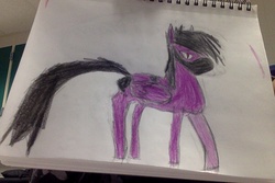 Size: 1080x720 | Tagged: safe, artist:bobneverdraws, oc, oc only, oc:dark-vero, bat pony, pony, 11vero87, mask, paper, pencil drawing, purple and black, red eyes, traditional art