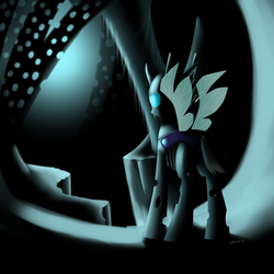 Size: 1600x1600 | Tagged: safe, artist:titan2955, changeling, cave, solo