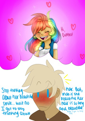 Size: 2000x2824 | Tagged: safe, artist:artistcoolpony, dumbbell, rainbow dash, human, g4, blushing, dark skin, dumbdash, duo, female, high res, humanized, male, shipping, straight