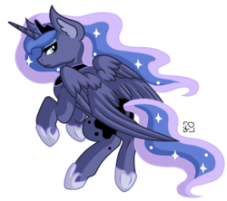 Size: 1350x1200 | Tagged: safe, artist:amazing-artsong, princess luna, g4, female, flying, frown, looking back, simple background, solo, transparent background