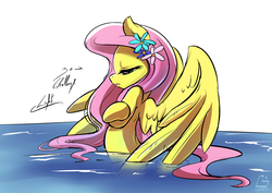 Size: 1200x849 | Tagged: safe, artist:light262, fluttershy, g4, 30 minute art challenge, bath, bathing, female, ocean, signature, solo, water