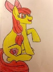Size: 566x761 | Tagged: safe, artist:riverartist08, apple bloom, g4, backwards cutie mark, cutie mark, female, open mouth, solo, the cmc's cutie marks, traditional art