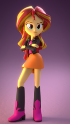 Size: 1080x1920 | Tagged: safe, artist:borickrut, artist:creatorofpony, sunset shimmer, equestria girls, g4, 3d, 3d model, blender, boots, clothes, crossed arms, female, leather jacket, skirt, solo