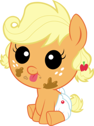 Size: 1868x2500 | Tagged: safe, artist:bluetech, applejack, earth pony, pony, apple family reunion, g4, .svg available, baby, baby pony, babyjack, cute, diaper, female, filly, filly applejack, foal, inkscape, jackabetes, messy, simple background, sitting, solo, transparent background, vector, weapons-grade cute