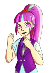 Size: 3000x4000 | Tagged: safe, artist:zulcat, sour sweet, equestria girls, friendship games, g4, bowtie, clothes, crystal prep academy, crystal prep academy uniform, crystal prep shadowbolts, female, fist, high res, no more ponies at source, open mouth, school uniform, simple background, solo, white background