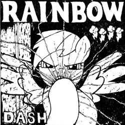 Size: 901x897 | Tagged: safe, artist:duckduckbear, rainbow dash, g4, album cover, black and white, black flag, grayscale, monochrome