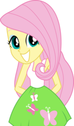 Size: 3000x5096 | Tagged: safe, artist:nero-narmeril, fluttershy, equestria girls, g4, arm behind back, clothes, female, hands behind back, high res, simple background, skirt, smiling, solo, tank top, transparent background, vector