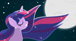 Size: 2382x1285 | Tagged: safe, artist:orin331, twilight sparkle, g4, crying, crylight sparkle, eyes closed, female, full moon, moon, night, solo, sparkles, stars, windswept mane