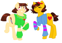 Size: 2880x1988 | Tagged: safe, artist:micky-ann, chara, clothes, frisk, ponified, spoilers for another series, undertale