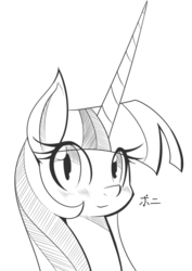 Size: 614x869 | Tagged: source needed, safe, artist:reiduran, twilight sparkle, alicorn, pony, g4, female, horn, impossibly large horn, monochrome, sketch, solo, twilight sparkle (alicorn)