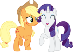 Size: 8000x5658 | Tagged: safe, artist:aethon056, applejack, rarity, earth pony, pony, unicorn, g4, .svg available, ^^, absurd resolution, eyes closed, female, hoofsies, lesbian, mare, raised hoof, ship:rarijack, shipping, simple background, transparent background, vector