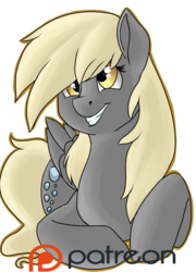 Size: 901x1251 | Tagged: safe, artist:crecious, derpy hooves, pegasus, pony, g4, female, mare, patreon, patreon logo, simple background, smiling, solo, transparent background
