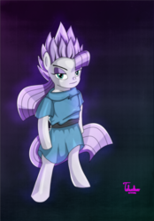 Size: 1780x2561 | Tagged: safe, artist:tehwatever, maud pie, earth pony, semi-anthro, g4, bipedal, clothes, dragon ball, dragon ball z, female, looking at you, solo, super saiyan