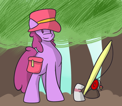 Size: 1166x1016 | Tagged: safe, artist:phillnana, berry punch, berryshine, earth pony, pony, g4, fishing, fishing rod, solo