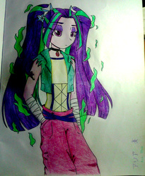 Size: 1384x1688 | Tagged: safe, artist:fantasygerard2000, aria blaze, equestria girls, g4, aura, battle aura, female, fire, magic, solo, traditional art