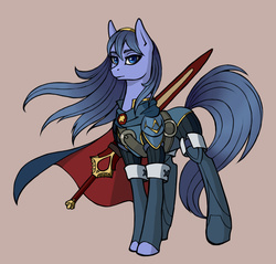 Size: 1600x1532 | Tagged: safe, artist:asimos, pony, armor, boots, cape, clothes, falchion, fire emblem, lucina, ponified, solo, sword, weapon, windswept mane