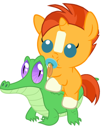 Size: 786x967 | Tagged: safe, artist:red4567, gummy, sunburst, pony, g4, baby, baby pony, colt, colt sunburst, cute, male, pacifier, ponies riding gators, recolor, riding, sunbetes, weapons-grade cute