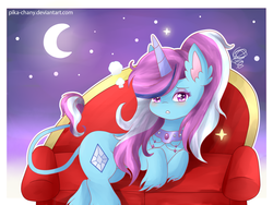 Size: 1600x1200 | Tagged: safe, artist:pika-chany, oc, oc only, oc:diamond gem, collar, moon, solo, stars