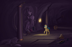 Size: 1280x841 | Tagged: safe, artist:extract-of, pony, unicorn, legends of equestria, cave, concept art, ruins, statue