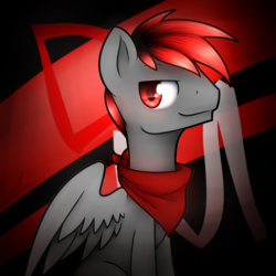Size: 1024x1024 | Tagged: safe, artist:jadekettu, oc, oc only, oc:don, pegasus, pony, clothes, commission, male, red eyes, scarf, solo, stallion