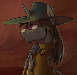 Size: 1552x1500 | Tagged: safe, artist:madhotaru, oc, oc only, pony, bust, clothes, hat, portrait, profile, solo