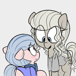 Size: 600x600 | Tagged: safe, artist:whydomenhavenipples, oc, oc only, oc:closed circuit, oc:rem, earth pony, pony, northern excursion, blushing, clothes, colored, scarf, shirt