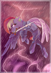 Size: 2480x3507 | Tagged: safe, artist:baldmoose, rainbow dash, g4, alternate timeline, apocalypse dash, crystal war timeline, female, high res, solo, sword, weapon