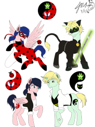 Size: 2121x2828 | Tagged: safe, artist:maggiesheartlove, pegasus, pony, unicorn, adrien agreste, chat noir, high res, ladybug (miraculous ladybug), marinette dupain-cheng, miraculous ladybug, ponified, simple background, transparent background