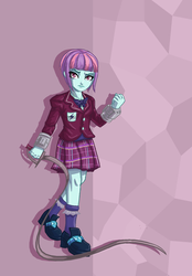 Size: 1155x1656 | Tagged: safe, artist:kul, sunny flare, equestria girls, g4, my little pony equestria girls: friendship games, clothes, crystal prep academy uniform, female, pleated skirt, pose, school uniform, scowl, simple background, skirt, solo, sunny flare's wrist devices, weapon