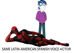 Size: 1000x720 | Tagged: safe, shining armor, equestria girls, g4, deadpool, exploitable meme, latin american, meme, pepe antonio macias, same voice actor