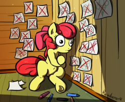 Size: 2668x2173 | Tagged: safe, artist:rainihorn, apple bloom, g4, on your marks, belly button, clubhouse, crusaders clubhouse, female, high res, scene interpretation, snapple bloom, solo