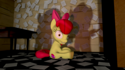 Size: 3840x2160 | Tagged: safe, artist:edplus, apple bloom, g4, on your marks, 3d, clubhouse, crusaders clubhouse, cutie mark, high res, scene interpretation, snapple bloom, the cmc's cutie marks