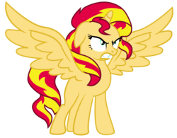 Size: 12800x10000 | Tagged: safe, artist:evil-sparkle, vector edit, sunset shimmer, alicorn, pony, g4, twilight's kingdom, absurd resolution, alicornified, angry, female, missing cutie mark, race swap, shimmercorn, simple background, solo, transparent background, vector