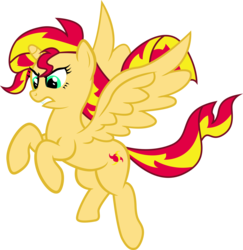 Size: 4564x4696 | Tagged: safe, artist:evil-sparkle, sunset shimmer, alicorn, pony, g4, absurd resolution, alicornified, female, flash puppet, flying, race swap, shimmercorn, simple background, solo, transparent background, vector