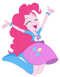 Size: 10000x12800 | Tagged: safe, artist:evil-sparkle, pinkie pie, equestria girls, g4, my little pony equestria girls: friendship games, absurd resolution, balloon, boots, bracelet, clothes, eyes closed, female, high heel boots, jumping, open mouth, paraskirt, simple background, skirt, solo, transparent background, vector