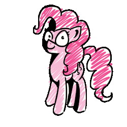 Size: 500x500 | Tagged: safe, artist:inky-draws, edit, pinkie pie, g4, animated, bouncing, dancing, female, looking at you, party, ponk, simple background, smiling, solo, transparent background, wide eyes