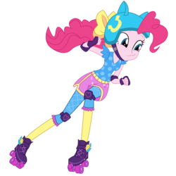 Size: 12800x12800 | Tagged: safe, artist:evil-sparkle, pinkie pie, equestria girls, g4, my little pony equestria girls: friendship games, absurd resolution, clothes, elbow pads, female, fingerless gloves, gloves, helmet, knee pads, roller derby, roller skates, simple background, solo, sporty style, transparent background, vector