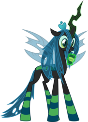 Size: 4341x5973 | Tagged: safe, artist:osipush, queen chrysalis, changeling, changeling queen, g4, absurd resolution, clothes, female, juice, juice box, magic, simple background, socks, solo, striped socks, telekinesis, transparent background