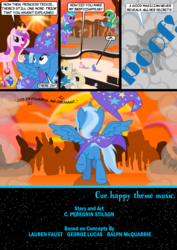 Size: 1240x1754 | Tagged: safe, artist:christhes, princess cadance, trixie, alicorn, pony, g4, alicornified, butt, comic, plot, race swap, smoke bomb, star mares, trixiecorn