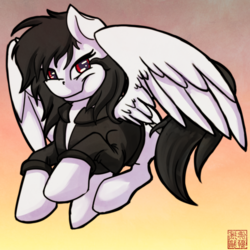 Size: 800x800 | Tagged: safe, artist:rattlesire, oc, oc only, oc:revi stiletto, pegasus, pony, clothes, leather jacket, red eyes, solo