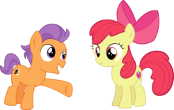 Size: 3000x1899 | Tagged: safe, artist:bluetech, apple bloom, tender taps, bloom & gloom, g4, on your marks, .svg available, colt, cutie mark, duo, filly, inkscape, simple background, smiling, the cmc's cutie marks, transparent background, vector