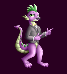 Size: 4034x4425 | Tagged: safe, artist:strachattack, spike, dragon, g4, absurd resolution, bowtie, classy, clothes, male, moustache, solo, suit