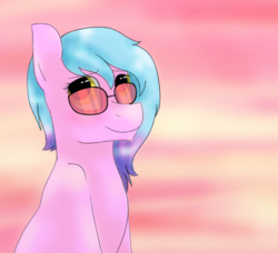 Size: 593x540 | Tagged: safe, artist:amber flicker, oc, oc only, oc:watercolor wishes, solo, sunglasses, sunset