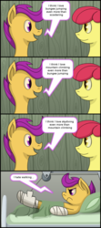 Size: 800x1800 | Tagged: safe, artist:frenkieart, apple bloom, scootaloo, g4, on your marks, comic