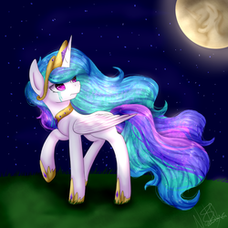 Size: 1024x1024 | Tagged: safe, artist:rubyblossomva, princess celestia, g4, crying, female, mare in the moon, moon, night, solo